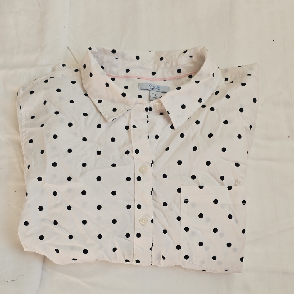 White Polka Dot Button-Up Shirt